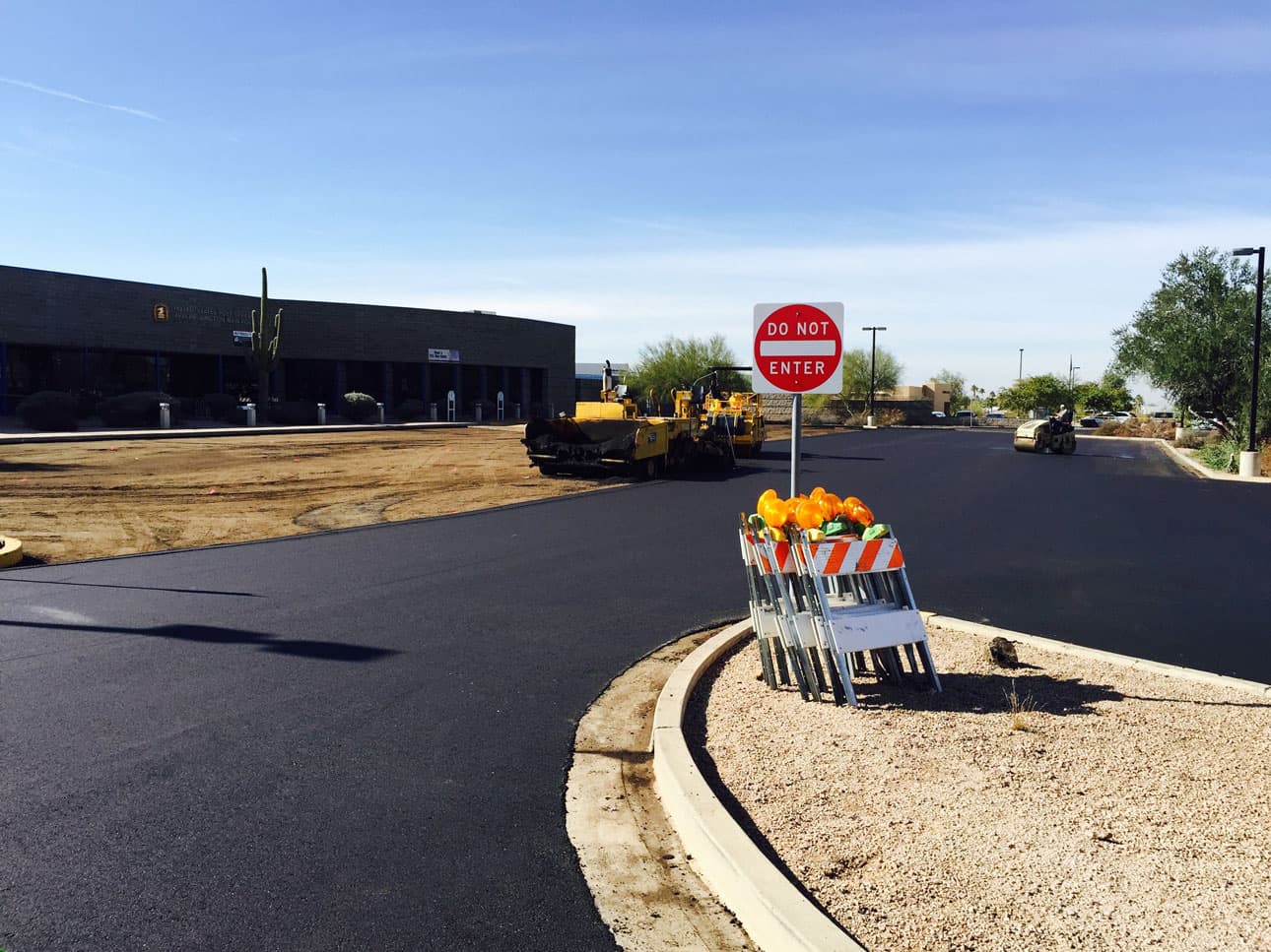 Freshly paved commercial parking lot
