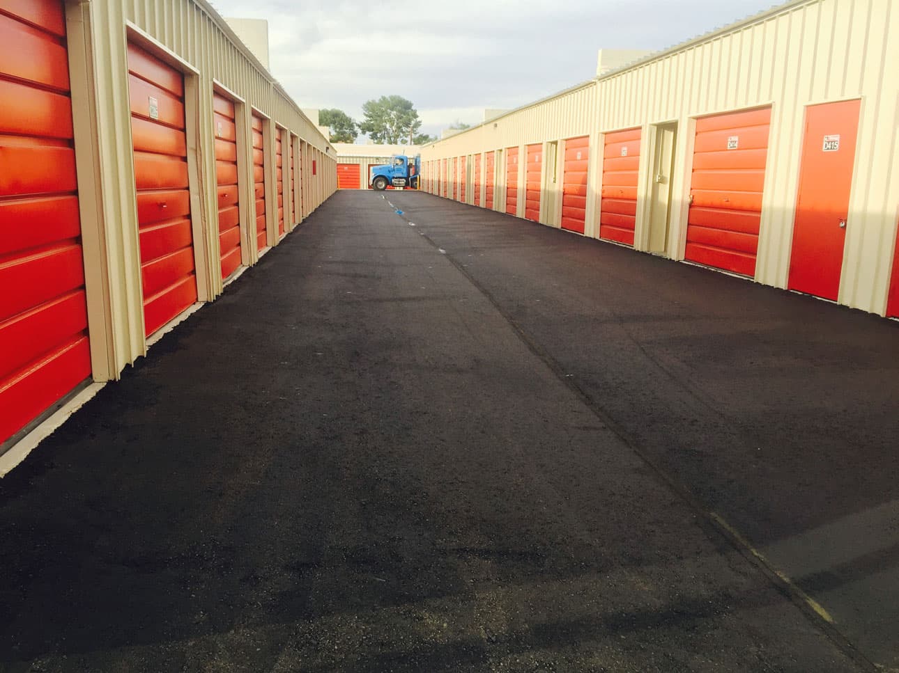 Resurfaced drive aisle at a CubeSmart self-storage facility