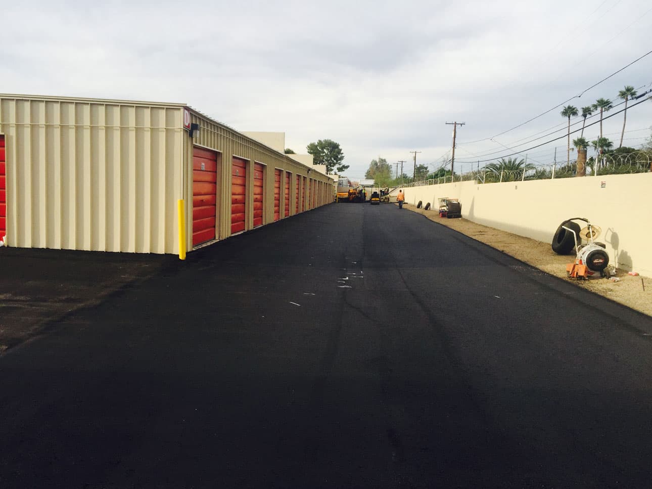 Resurfaced drive aisle at a CubeSmart self-storage facility, second aisle